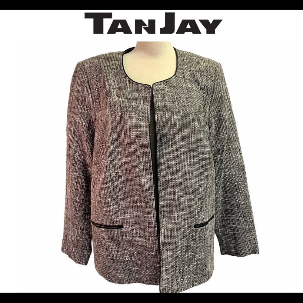 Tanjay plus size dark chocolate brown and ivory white blazer size 18 W